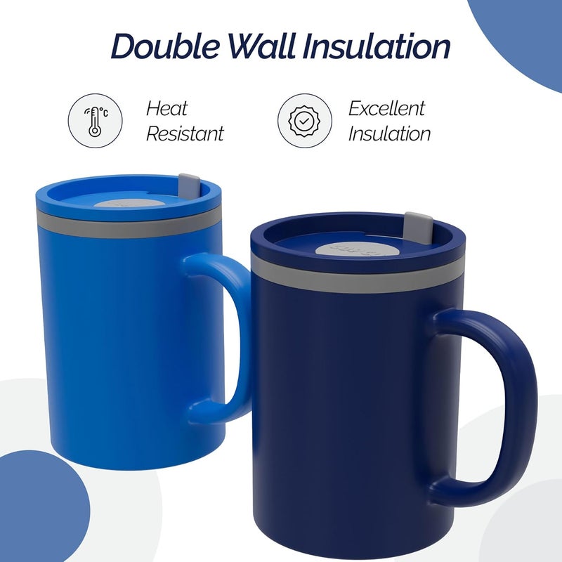 Copco Iconic 16oz Double Wall Insulated Desk Mug with Lid and Handle, Set of 2, BPA-Free Reusable Plastic, Spill-Proof, Microwave & Dishwasher Safe, Wide Mouth, Cup Holder Friendly (Navy/Blue) - Image 3